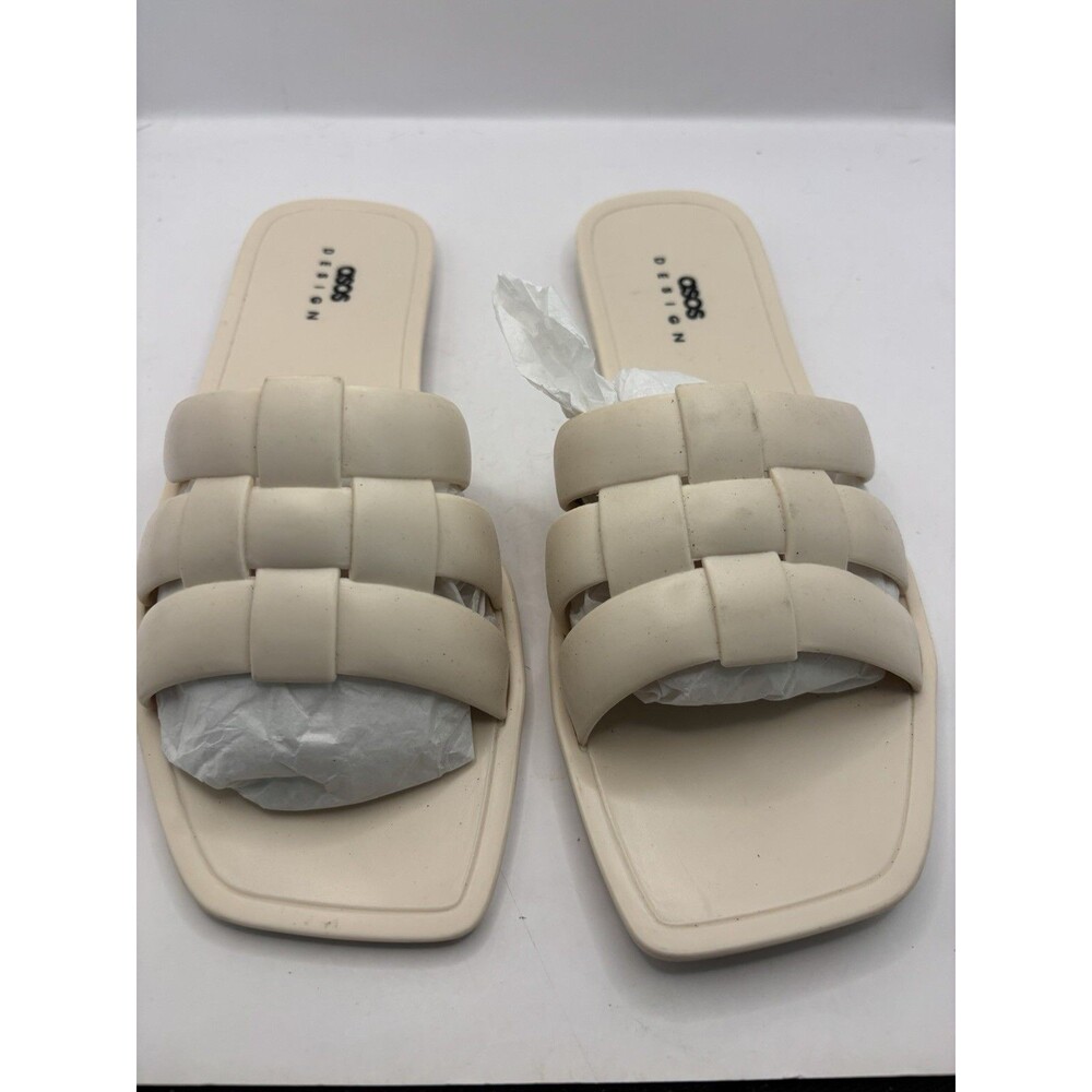 Asos Design Sandals Womens 8 Jelly Slide Flats Slip On Off White Casual Open Toe